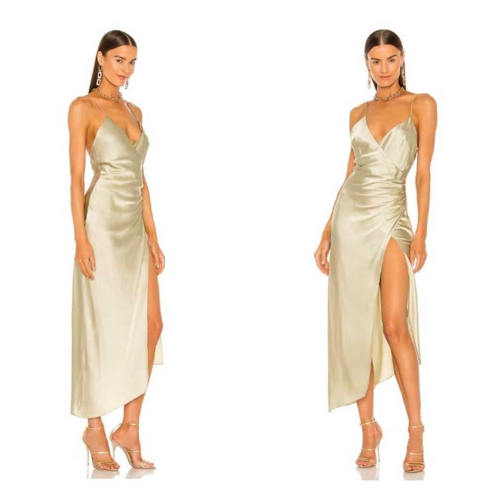 SER.O.YA | NEW EMMA SILK SATIN MIDI DRESS | Color SAGE | Size Medium